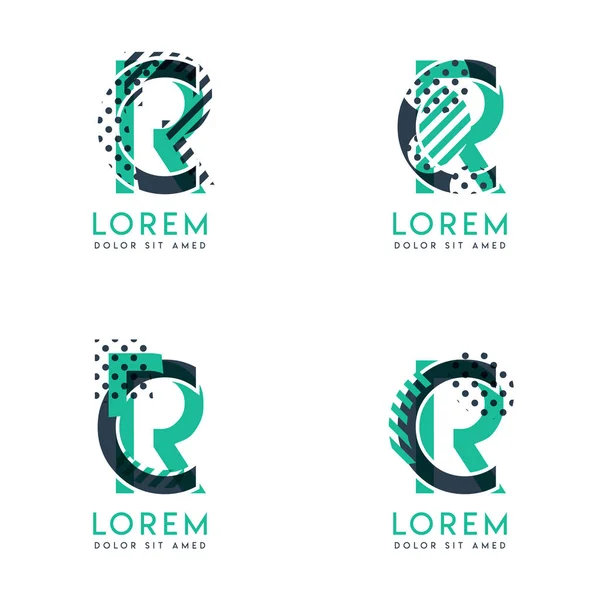 Vier Abstracte Logo Posts Met Stip Schuine Streep Groen Zwart — Stockvector