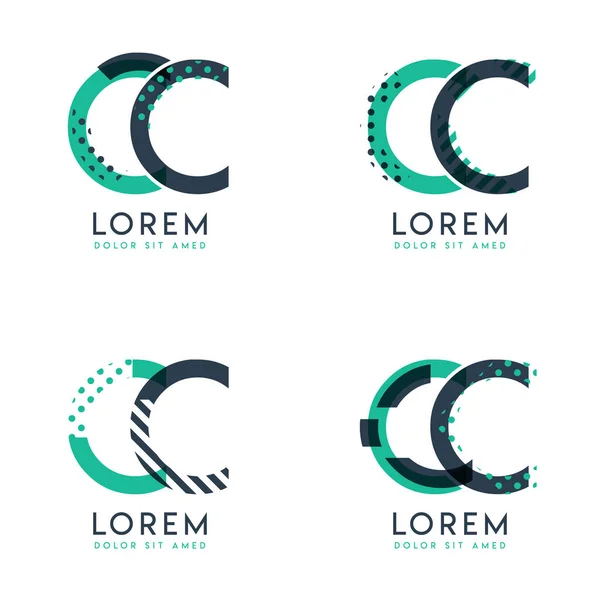 Cuatro Postes Abstractos Del Logotipo Fijados Con Punto Barra Verde — Vector de stock