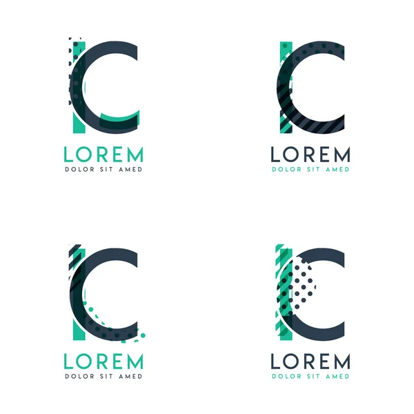 Cuatro Postes Abstractos Del Logotipo Fijados Con Punto Barra Verde — Vector de stock