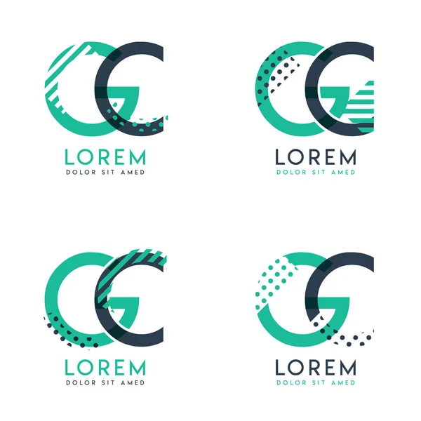 Τέσσερις Αφηρημένες Θέσεις Λογότυπο Που Κουκίδα Και Κάθετο Πράσινο Και — Διανυσματικό Αρχείο