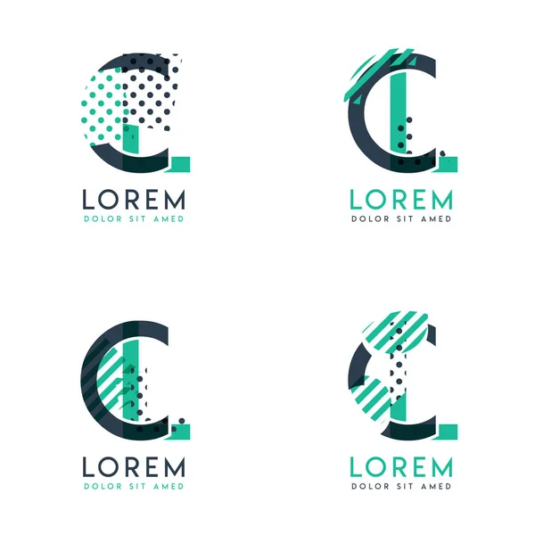 Vier Abstracte Logo Posts Met Stip Schuine Streep Groen Zwart — Stockvector