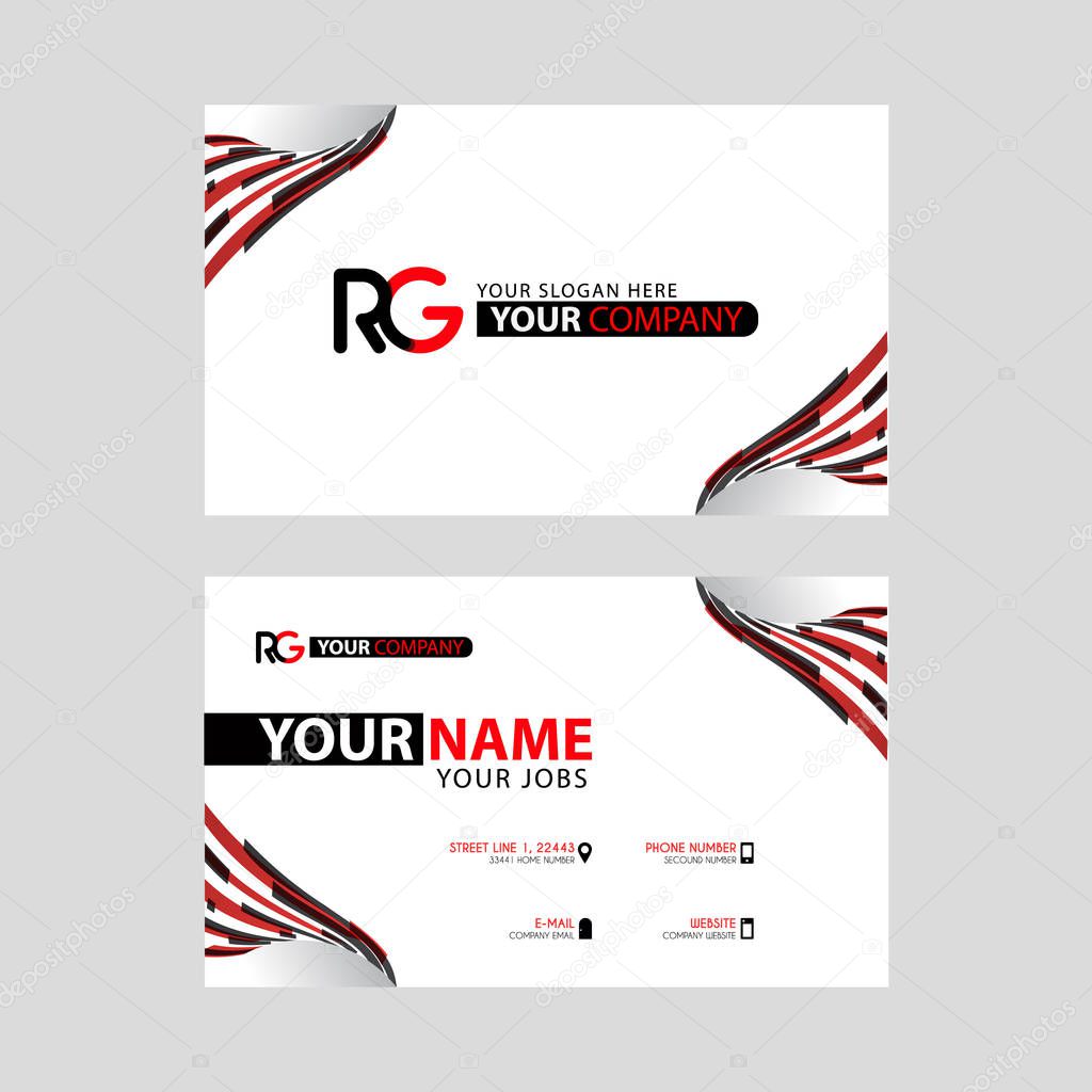 Logo RG design with a black and red business card with horizontal and modern design. GR Logo design