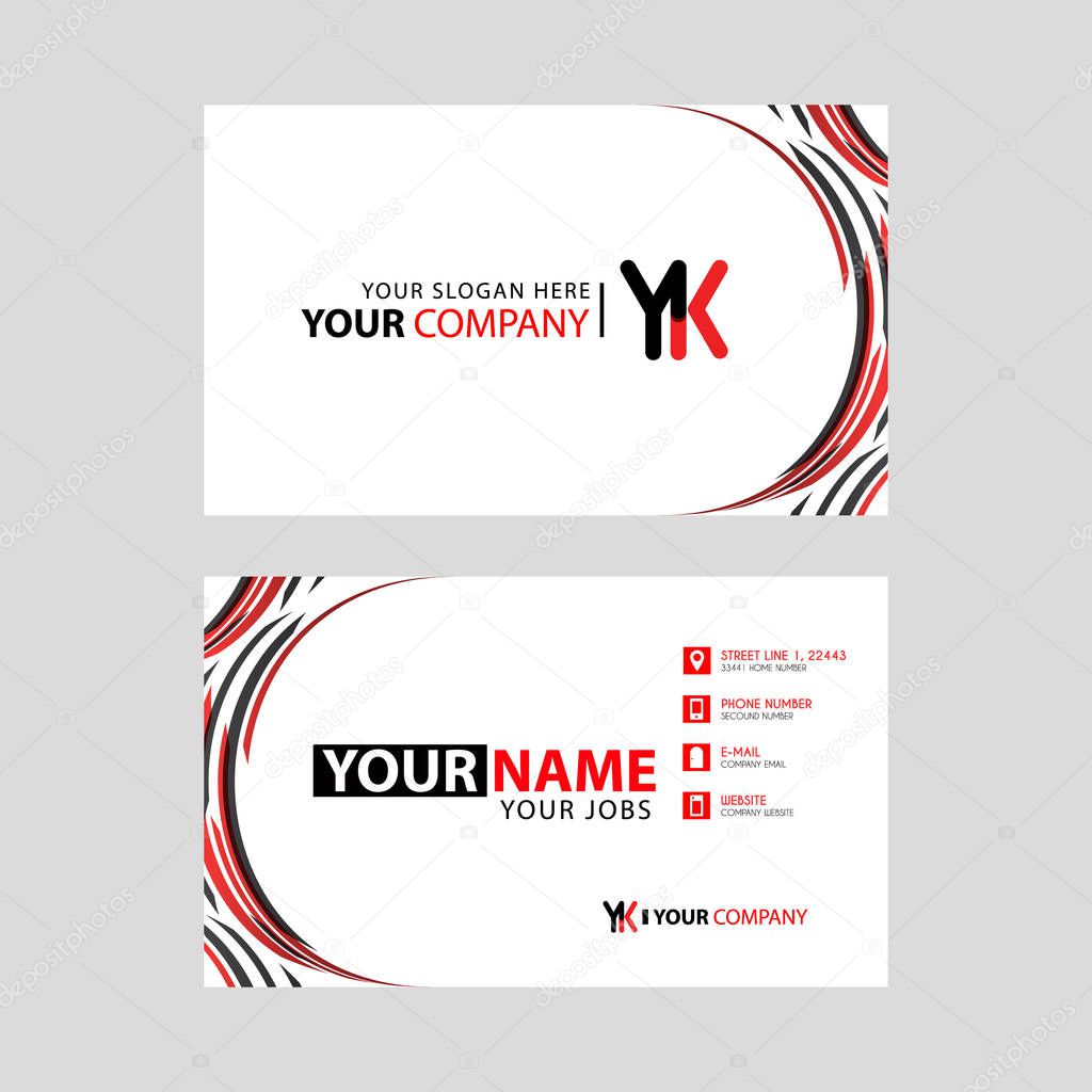 Letter YK logo in black which is included in a name card or simple business card with a horizontal template.