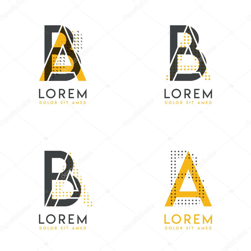 a set with four abstract AB logo. Suitable for websites and corporate identity, and can be used for banner, card and business. this logo is yellow and gray