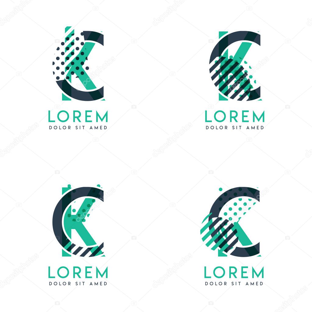 Four abstract CK logo posts set with dot and slash, green and black. very suitable for corporate identity, business, letterhead ,cards and banners
