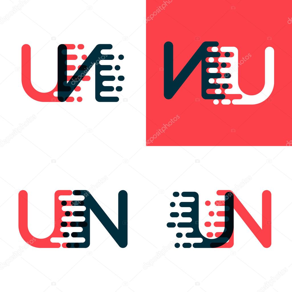 UN letters logo with accent speed dark red and dark blue