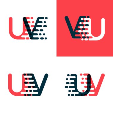 Aksan hızında UV harfleri, koyu kırmızı ve koyu mavi.