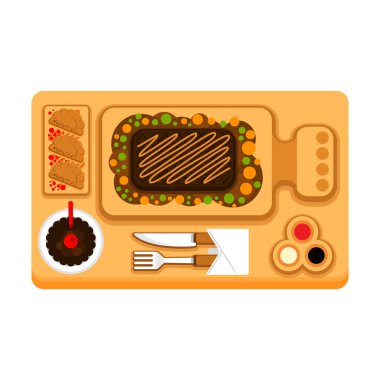 Bir tepside biftek ve atıştırmalık