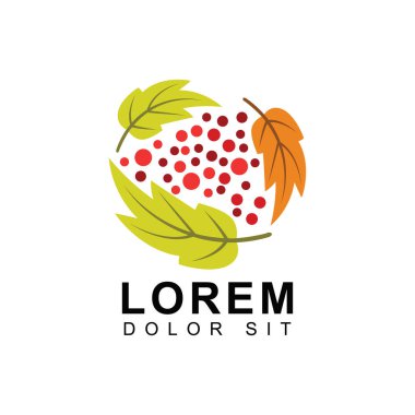 Kahverengi ve yeşil yapraklı sonbahar logoları, ormanlar, kirazlar, mevsimlik manzaralar. Çevre ve sağlık güvenliği için tasarlandı. Botanik, tarım ve organik bitki işletmeleri için uygun