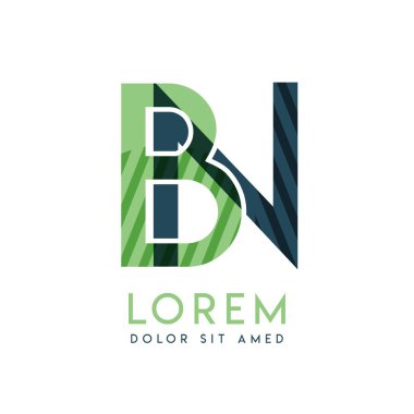 Yaratıcı iş ve reklamcılık için kullanılabilecek yeşil ve koyu yeşil renkli Nb renkli logo tasarımı. Bn logosu kabarcıklar ve noktalarla doludur, şirketin tüm alanları için kullanılabilir