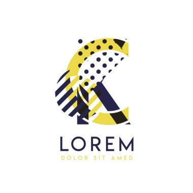 Yaratıcı iş ve reklamcılık için kullanılabilen sarı ve mor renkli Kc basit logo tasarımı. Ck logosu kabarcıklar ve noktalarla doludur, şirketin tüm alanları için kullanılabilir