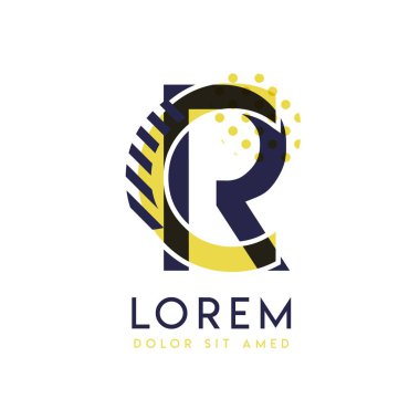 Yaratıcı iş ve reklamcılık için kullanılabilecek sarı ve mor renkli basit logo tasarımı. Cr logosu kabarcıklar ve noktalarla doludur, şirketin tüm alanları için kullanılabilir