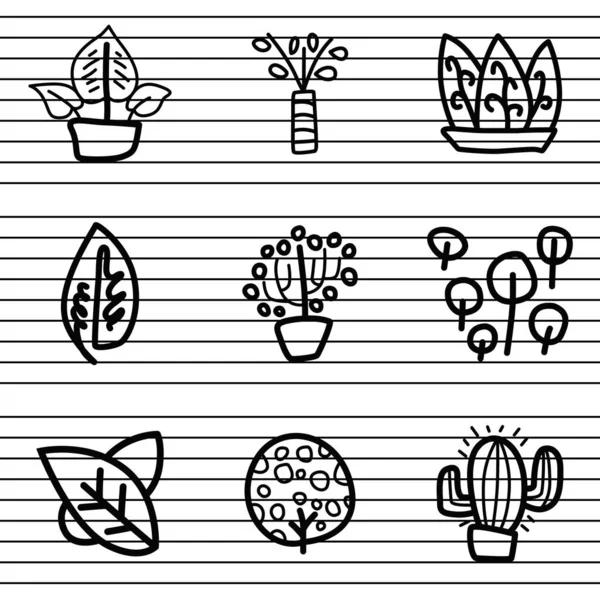 Kaktuspflanze Logo Zierpflanzen Blätter Packungen Die Mit Dicken Linien Hergestellt — Stockvektor