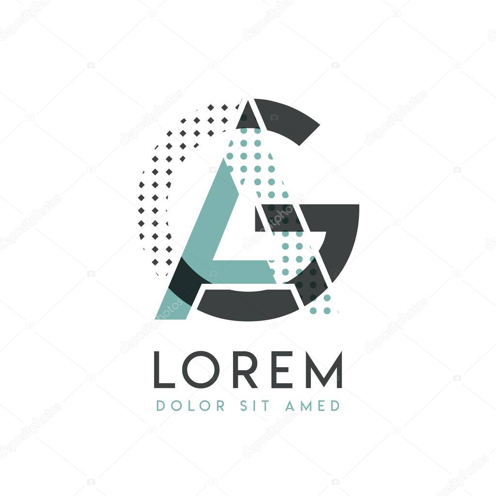 GA modern logo design with gray and blue color that can be used for creative industries and paper printing. AG logo is filled with bubbles and dots, can be applied in the background and wallpape