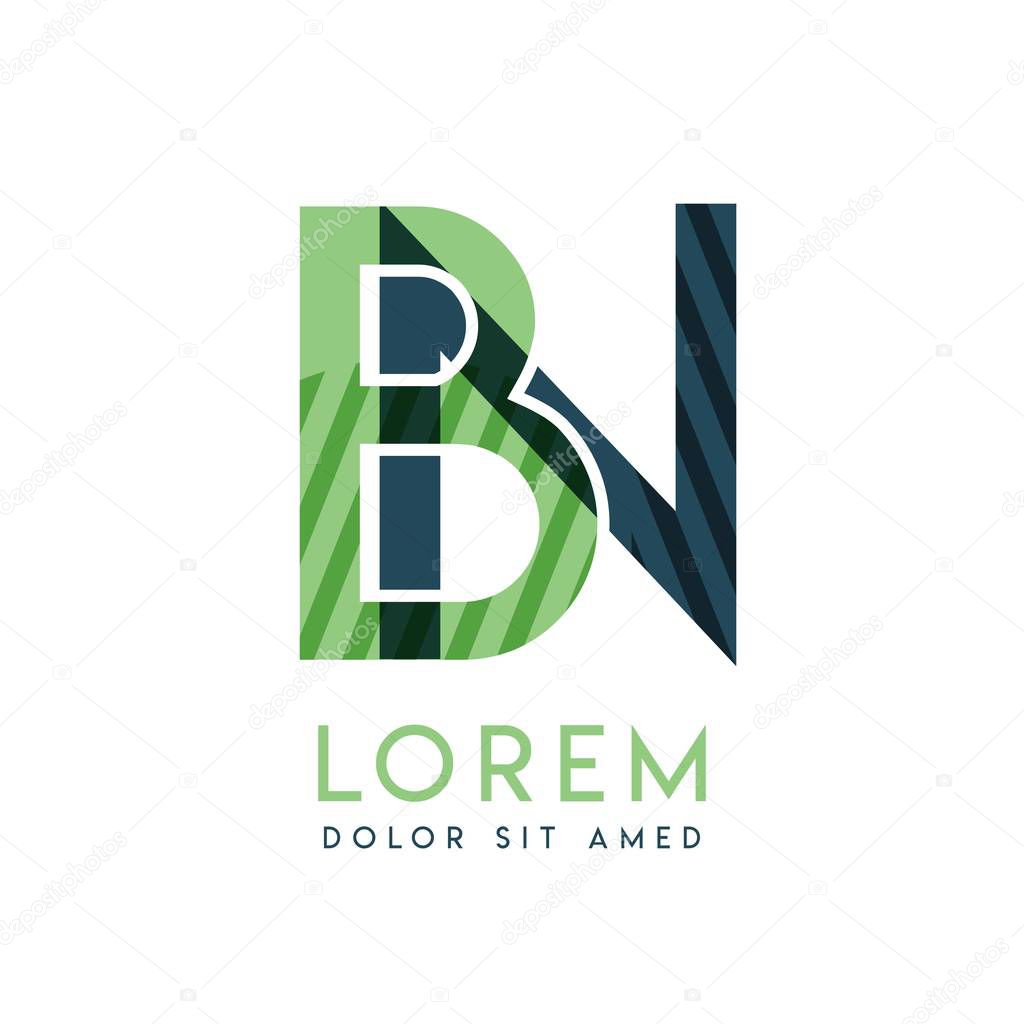 NB colorful logo design with green and dark green color that can be used for creative business and advertising. BN logo is filled with bubbles and dots, can be used for all areas of the compan