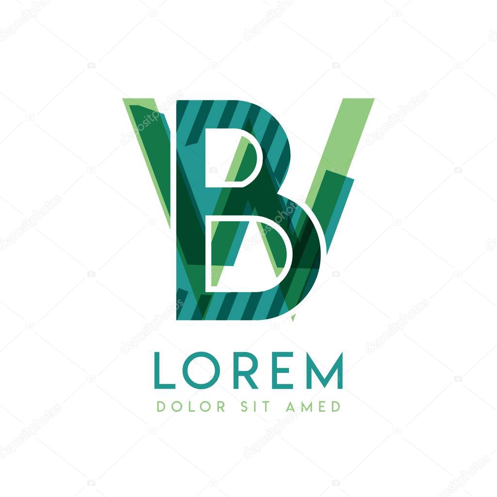 WB luxury logo design with green and dark green color that can be used for creative business and advertising. BW logo is filled with bubbles and dots, can be used for all areas of the compan