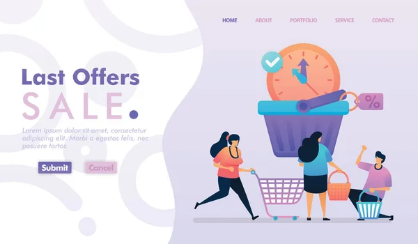 Son Teklif Satışının İniş Sayfası Tasarımı. Düzenlemek ve kişiselleştirmek kolay. Modern düz tasarım konsepti web sayfası, web sitesi, web sayfası, mobil uygulamalar, Ui. karakter karikatür düz stil, pazarlama, promosyon, reklam, belge, reklamlar