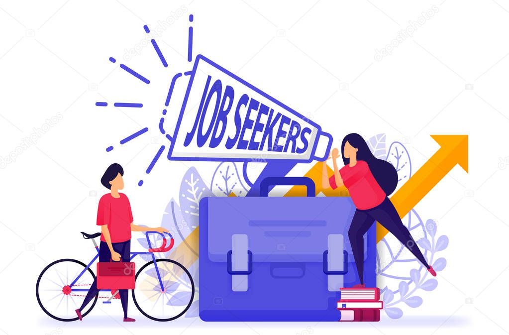 Employee recruitment or looking for fresh graduate job seekers. open vacancies for office business and reduce unemployment. woman scream at megaphone. Vector Illustration For Web Landing Page, Banner, marketing, promotion, advertising, document, ads