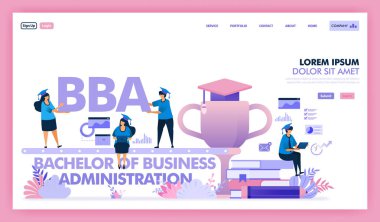 Bba ya da işletme yönetimi lisansı, işletme ve ekonomi dallarında bir üniversite programıdır, insanlar işletme veya işletme mastırı yapmayı öğrenirler. Düz illüstrasyon vektör tasarımı, pazarlama, promosyon, reklamcılık, belge, reklamlar