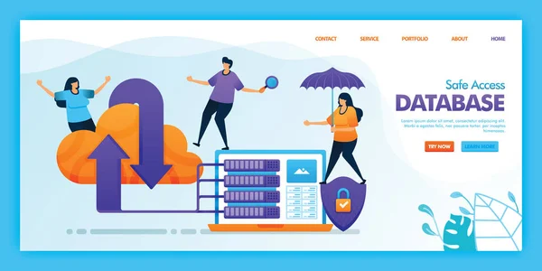 Desenho Vetorial Landing Page Banco Dados Acesso Seguro Fácil Editar —  Vetores de Stock