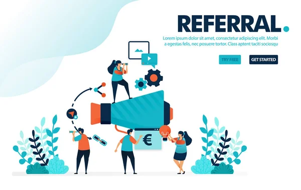 Vector Illustration Referral Program People Join Referral Programs Marketing Promotion — Stock vektor