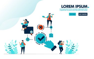 Belgeleri paylaşma seçeneğini doğrula. Kene ya da çapraz seçilecek akış şeması. Karar verme eylemi. İniş sayfası, web, afiş, mobil uygulamalar, ui, el ilanı, poster, pazarlama, tanıtım, reklam, belge, reklamlar için basit kene sembolü çizimi