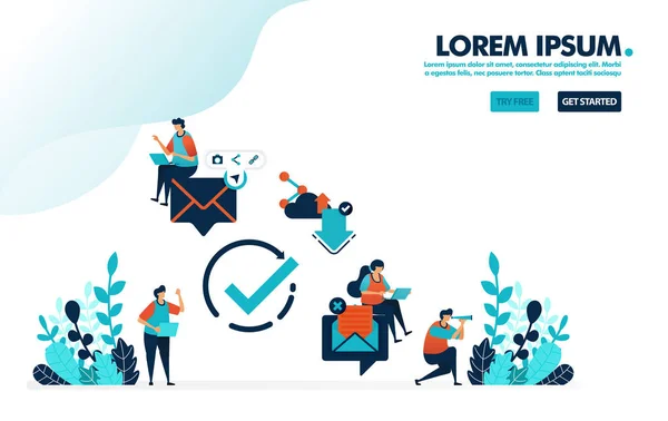 Doğrulanmış e-postayı oku. İniş sayfası, web, sancak, şablon, arkaplan, mobil uygulamalar, ui, el ilanı, poster, pazarlama, tanıtım, reklam, doküman, reklam için çember sembolünü onayla