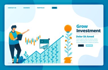İniş sayfası büyüme yatırımının vektör tasarımı. Web sitesi, web, afiş, mobil uygulamalar, poster, broşür, şablon, reklam panosu, hoş geldin sayfası, tanıtım, kapak, iş kartı, reklam