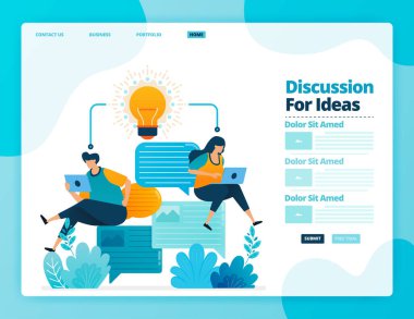 Fikirler için tartışmanın sayfa vektör tasarımı iniyor. Web sitesi, web, afiş, mobil uygulamalar, poster, broşür, şablon, reklam panosu, hoş geldin sayfası, tanıtım, kapak, iş kartı, reklam