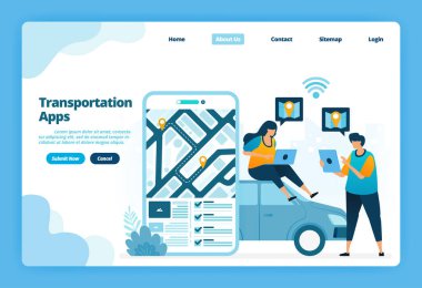 Ulaşım uygulamalarının iniş sayfası. Uygulamalı kitap ve kiralık şehir ulaşımı. İniş sayfası, web sitesi, mobil uygulamalar, poster, broşür