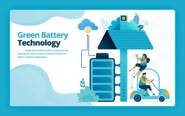 Mobil ve elektrikli arabalar için güneş paneli teknolojisi olan batarya şarj istasyonlarının iniş sayfasının vektör çizimi. Web sitesi, web, afiş, mobil uygulamalar, poster, broşür, şablon için tasarım