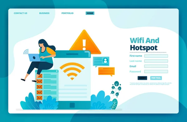 Desenho Vetorial Landing Page Wifi Hotspot Design Para Site Web — Vetor de Stock