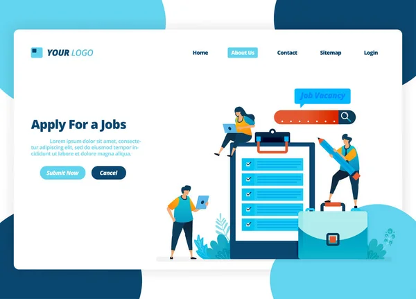 Diseño Landing Page Vectorial Aplicar Para Puestos Trabajo Selección Contratación — Archivo Imágenes Vectoriales