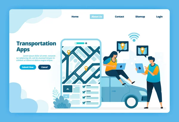 Landing Page Von Transport Apps Stadtverkehr Mit Apps Buchen Und — Stockvektor