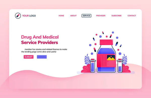 Modelo Ilustração Landing Page Fornecedores Serviços Drogas Laboratório Pesquisa Química —  Vetores de Stock