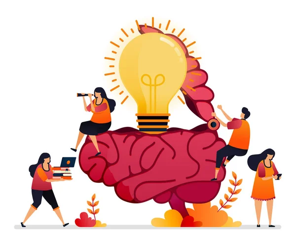 Ilustración Vectorial Buscar Ideas Solución Abrir Mente Creativa Símbolo Cerebral — Vector de stock