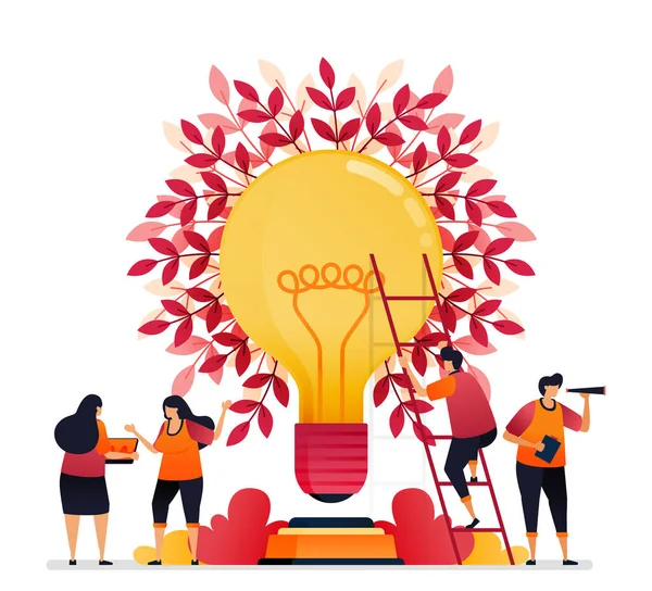 Vector Illustratie Van Inspiratie Voor Teamwork Communicatie Verlichting Brainstorming Kennis — Stockvector