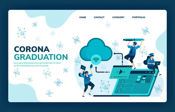 Vector Illustratie Voor Corona Afstuderen Voor Onderwijs Beurzen Online Leren — Stockvector