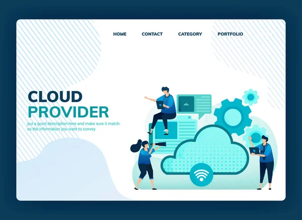 Landing Page Vektor Illustration Für Cloud Provider Für Netzwerk Internetverbindung — Stockvektor