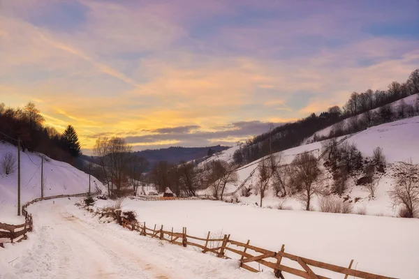 magic winter landscape in Romania wild mountain hills.