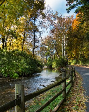 Berks County 'de sonbaharda Wyomissing Creek' te bir çit var.