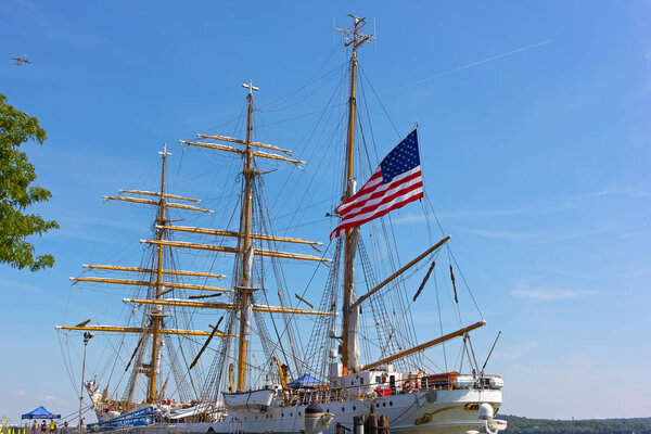 U.S. Coast Guard tall ship docked in Alexandria, Virginia. The Cutter Eagle stops in cities along USA East Coast for public tours.