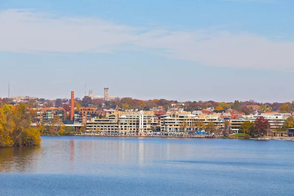 Potomac River Waterfront Vroege Ochtend Herfst Washington Usa Stedelijk Landschap — Stockfoto