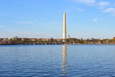 Washington Dc panorama sırasında deprem Havzası, Usa yakınındaki kiraz çiçeği. Bir görünümde Ulusal Mall Washington Anıtı ile deprem Havzası rezervuar çevresinde çiçek açması kiraz ağaçları. 