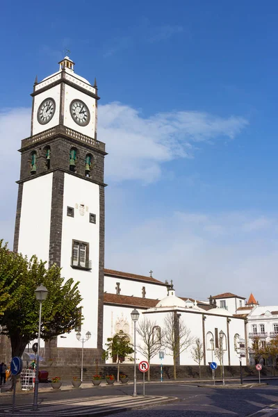 Sebastian Kirchenturm Mit Glocken Und Uhr Ponta Delgada Auf Sao — Stockfoto