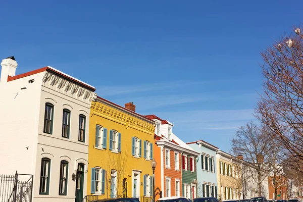 Brightly Painted Houses Street Washington Neighborhood Usa Residential Houses Close — Stock Photo, Image