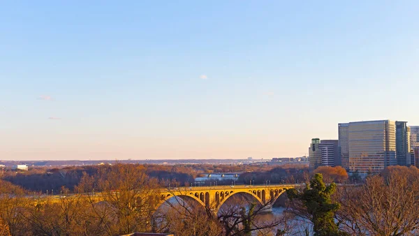 Washington Suburban Panorama Potomac River Winter Usa Key Bridge Arlington — Stock Photo, Image