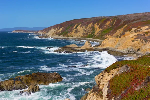 Stillahavs Kust Fodrar Bodega Bay Kalifornien Usa Höga Vågor Oländig Stockbild