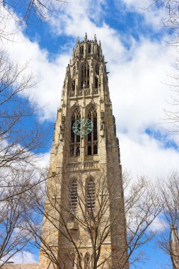 New Haven, Connecticut, Abd - 8 Nisan: 8 Nisan 2017 tarihinde yale Üniversitesi'nde harkness Kulesi. Yapı İngilizce Dik Gotik tarzı nda inşa edilmiş bir yığma kule.