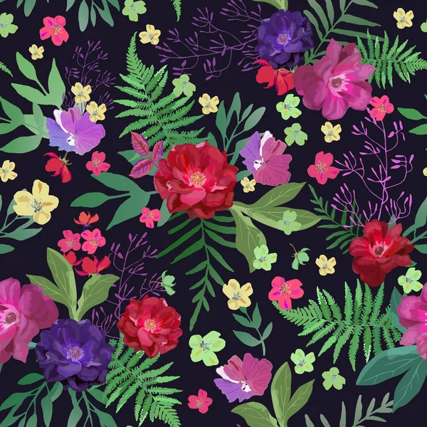 Fleurs motif sans couture dessiné à la main pour la conception d'impression. Mod vectoriel — Image vectorielle